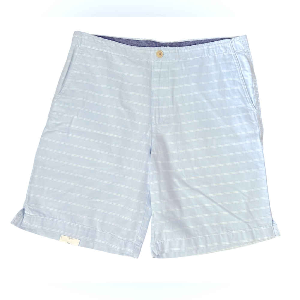 NWT Izod Saltwater Light Blue Striped Flat Front Chino Shorts, Size 34, Casual